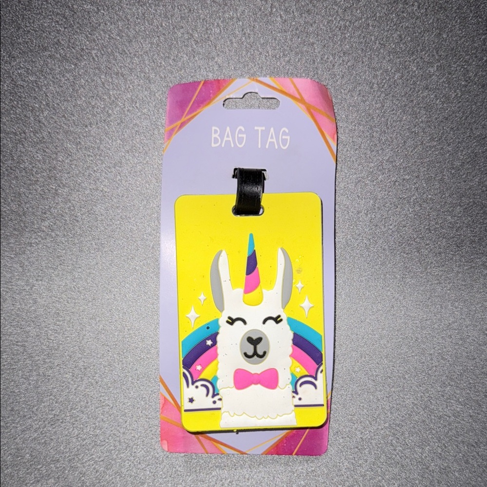 NWT Llama Unicorn Bag Tag - Yellow and Pink